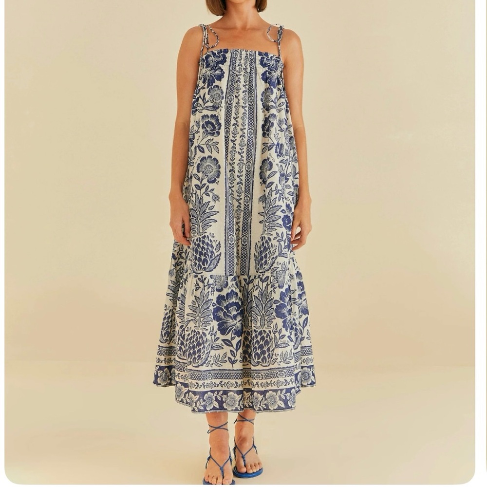 NWT Farm Rio blue pineapple garden maxi dress vacation vibe